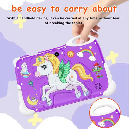 Kids Learning Tablet – 7" HD, 128GB, Dual Cameras, 4G/WiFi, Parental Lock, Fall-Proof Cover (Unicorn - Purple) - Jaiman Toys