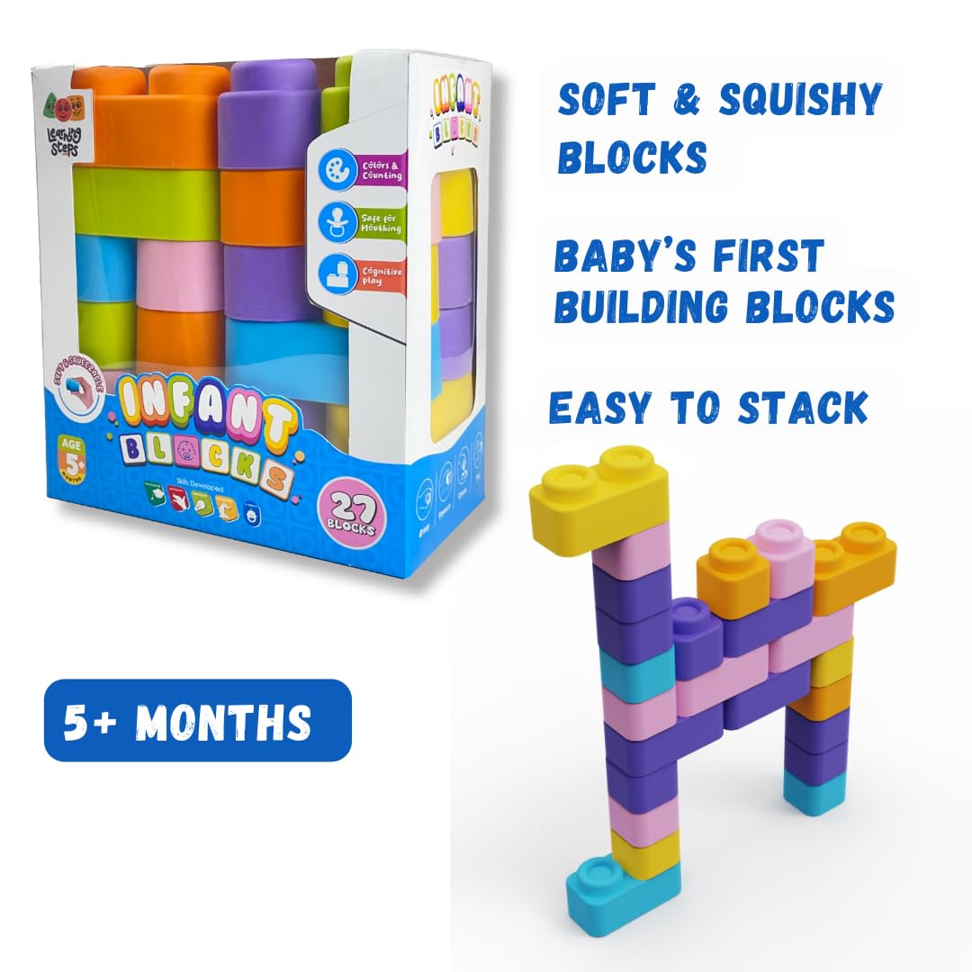 Zephyr Learning Steps Infant Building Blocks – 27 Soft & Squeezable Pieces, Ages 5 Months+