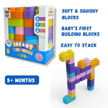 Zephyr Learning Steps Infant Building Blocks – 27 Soft & Squeezable Pieces, Ages 5 Months+