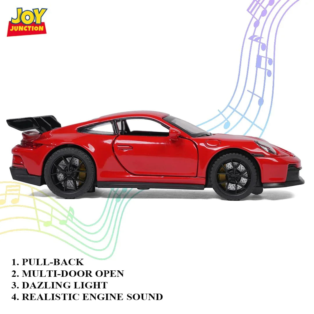 JOY JUNCTION Porsche 1:32 Scale Alloy Metal Pullback Die-Cast Car – Red Model with Lights, Music & Openable Doors - Jaiman Toys