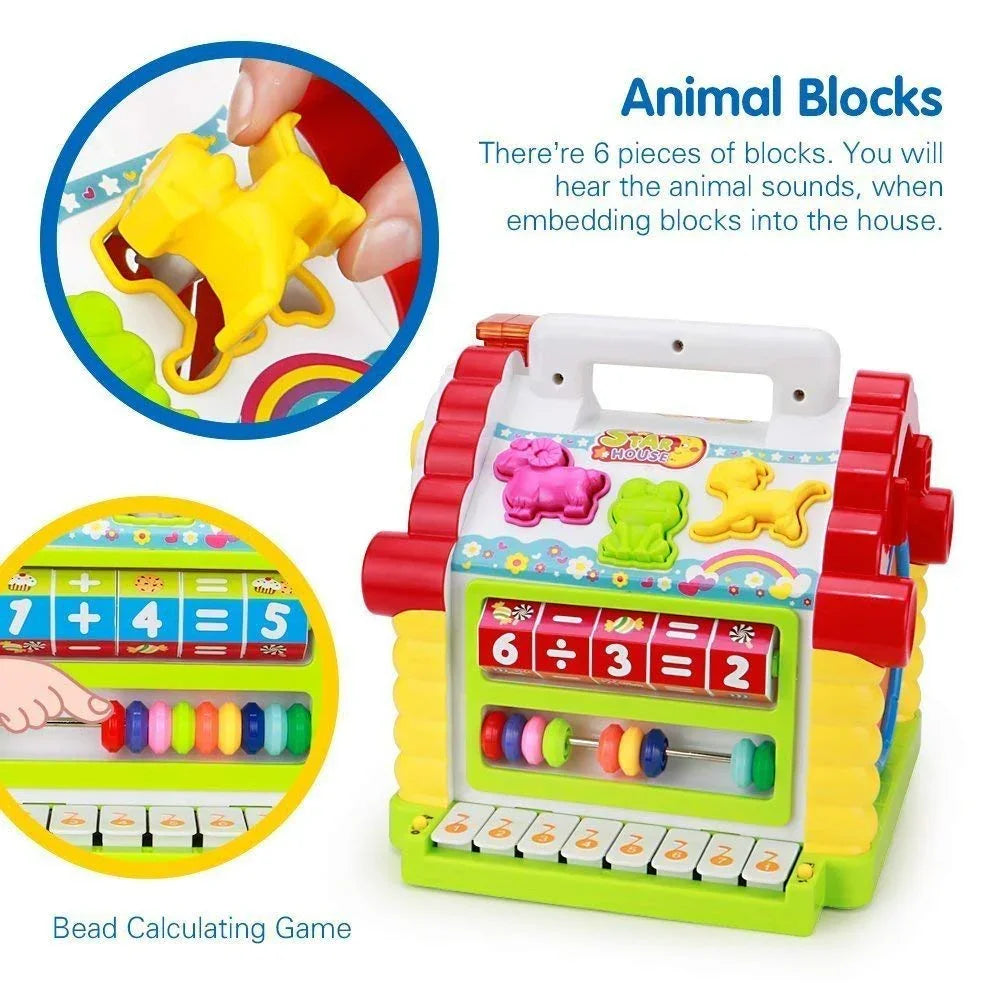 HOLA House Party Educational Toys, Baby House with Shape Sorters, Musical Piano Keys, Counting Math Beads ,Blocks Activity Cube ,Play Cube for Kids - 739 - Jaiman Toys