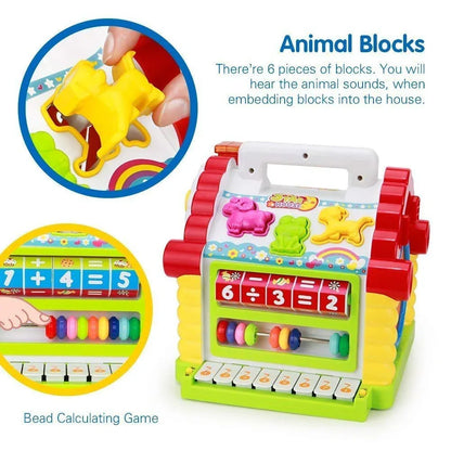 HOLA House Party Educational Toys, Baby House with Shape Sorters, Musical Piano Keys, Counting Math Beads ,Blocks Activity Cube ,Play Cube for Kids - 739 - Jaiman Toys