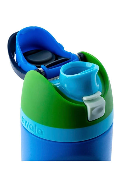 Owala FreeSip 16 oz / 475 ml Insulated Stainless Steel Water Bottle with Built-In Straw, Push-Button Lid & Carry Loop – Blue & Green