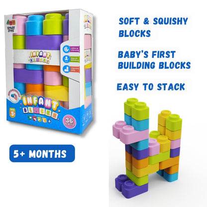 Zephyr Learning Steps Infant Building Blocks – 36 Soft & Squeezable Blocks, Ages 5 Months+