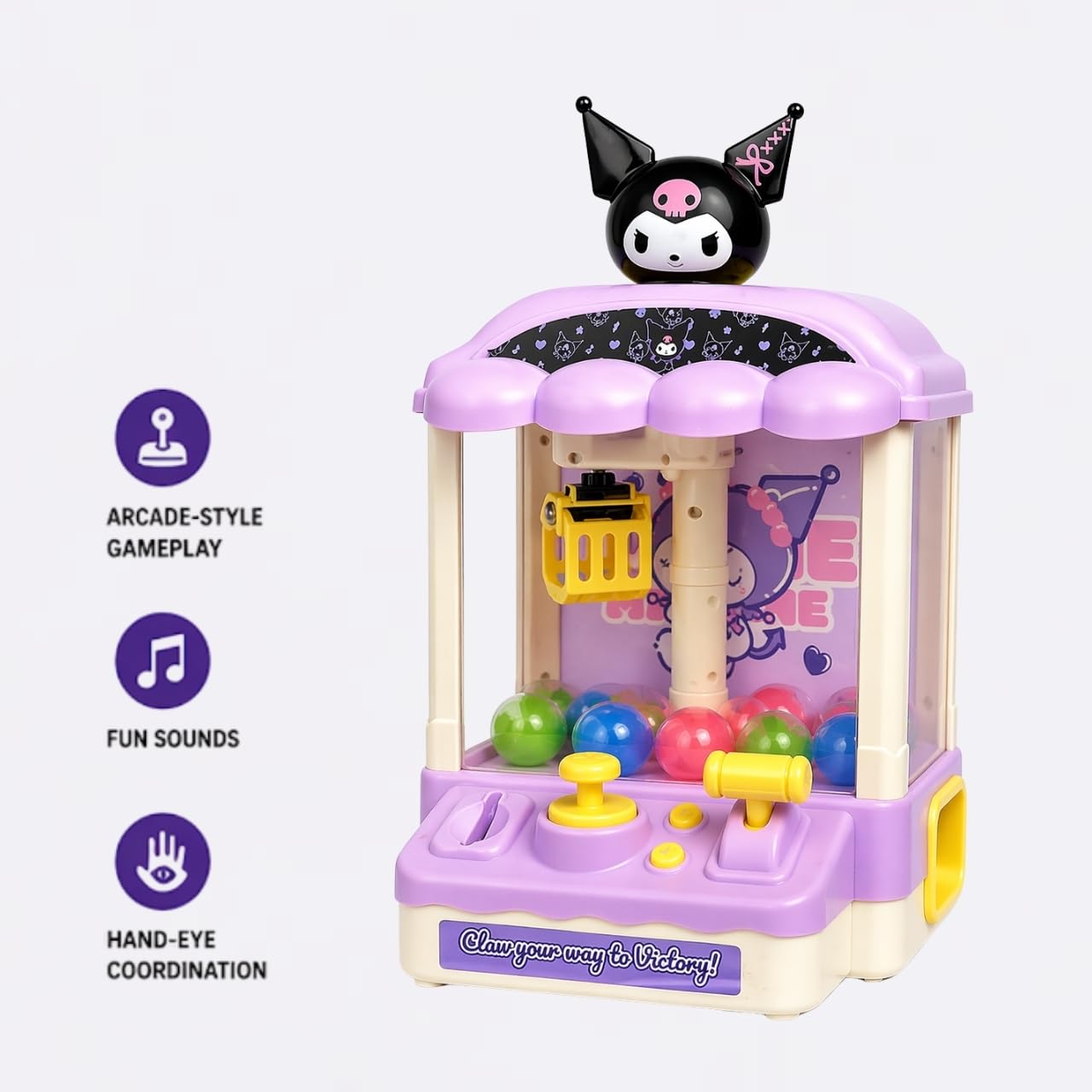 Kuromi Claw Machine - Mini Arcade Grabber Toy with Music & Lights