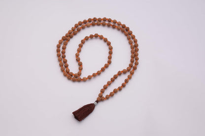 Maha Mala Carnelian & Rudraksha 108 Beads Meditation Mala – 6mm Rudraksha + 3.5mm Carnelian | Handmade in India