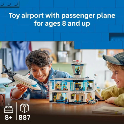 LEGO 60502 City Airport with Airplane Toy - Miniature Model Kit w/Terminal, Plane, Tug Car, Bridge, 9 Minifigures & Accessories - Birthday Gift Idea for 8+ Year Old Boys