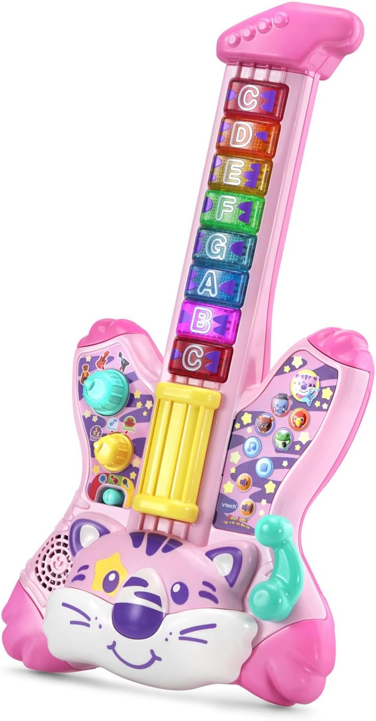 VTech Zoo Jamz Tiger Rock Guitar, Pink | Interactive Musical Learning Guitar with Lights, Songs, Animal Sounds & Educational Toy for Toddlers
