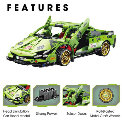 Thinker Place 1:18 DIY Blocks Pull-Back Car – Green | Buildable STEM Construction Racing Toy for Kids 8+