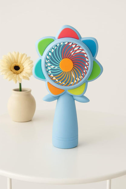 Portable Handheld Mini Fan with LED Lights – Colorful Flower Design Personal Cooling Fan for Travel, Office & Outdoor Use (Pack of 1)