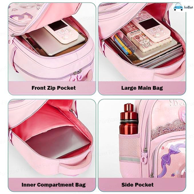 Stylish School Backpack for Girls – Cartoon Print Water-Resistant School Bag for Kids 8–12 Years (41 x 32 x 15 cm)