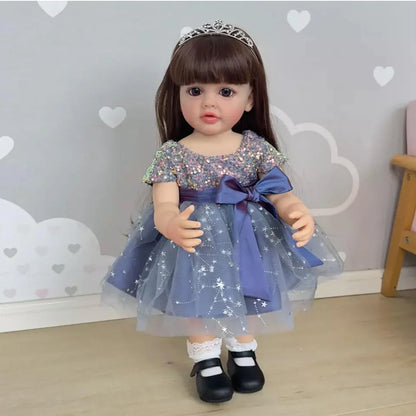 Lifelike Reborn Baby Girl Doll – Toddler with Realistic Sound & Brown Hair And  Purplish Grey OutFit