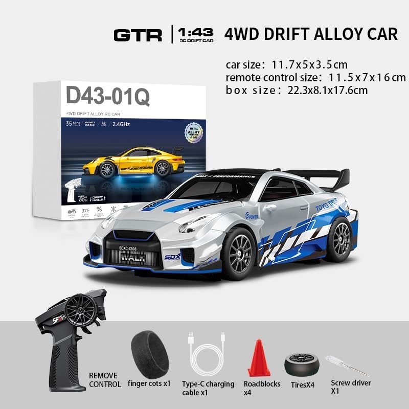 Hstar 1:43 RC Drift Car  2.4GHz 4WD Alloy 20 km/h High-Speed RC Racing Car with Gyro