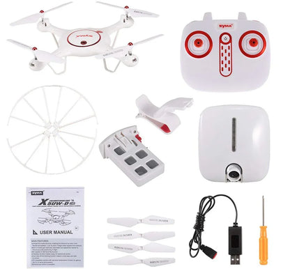 SYMA X5UW-D Radio Controlled Rotatable FPV Camera Drone Altitude Hold Mode One Key Take-Off/Landing App Control RC Quadcopter, White - Jaiman Toys