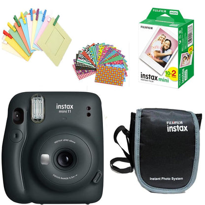 Fujifilm Instax Mini 11 Instant Camera + 20 Photo Shots + 10x Photo Bunting + 10x Photo Stickers + Carrying Case - Charcoal Grey, Mini 11