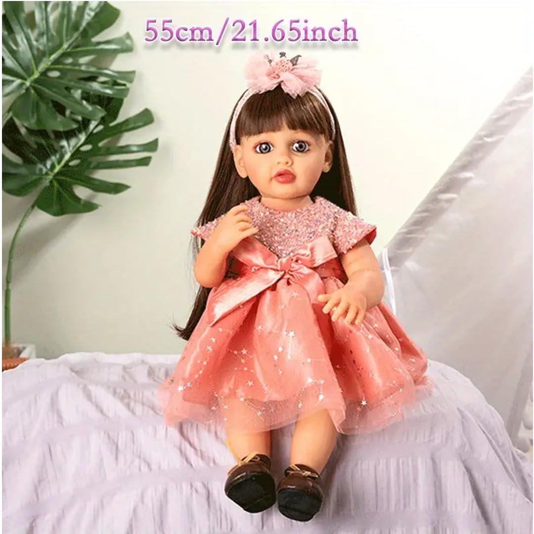 Breatoi! Realistic Sound &amp; Activities! Lifelike Full Silicone Body Reborn Baby Girl Doll Toy Princess Toddler Bebe with Brown Long Hair