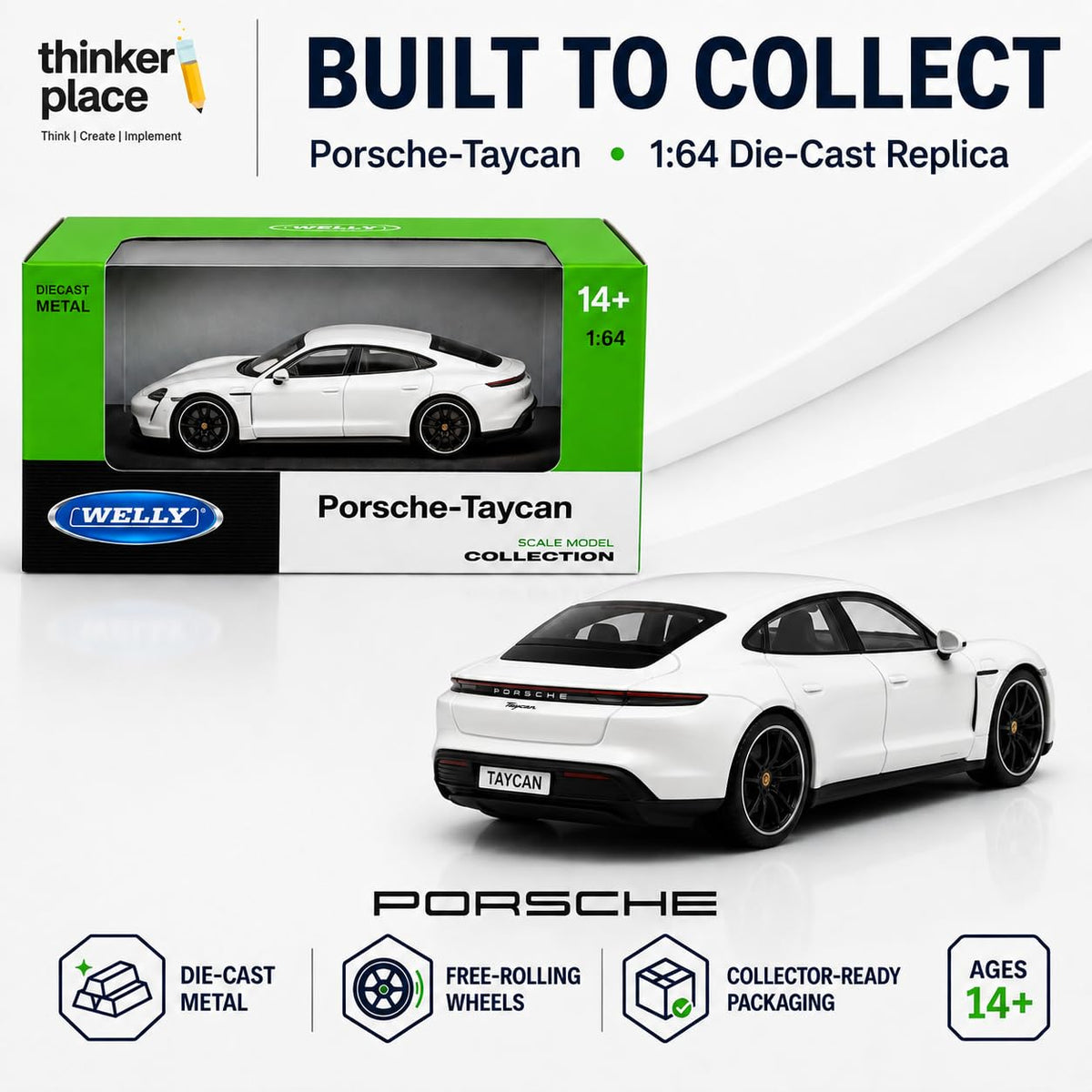 Welly 1:64 Porsche Taycan Turbo S Cream White Die-Cast Metal Model Car