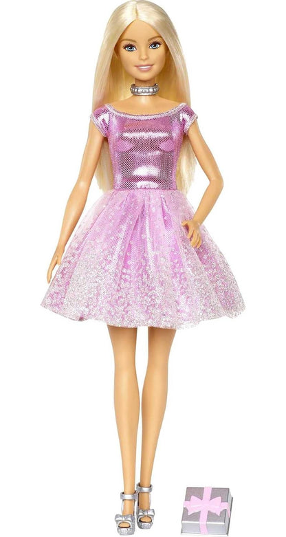 (Creased Box) Barbie Happy Birthday Fashion Doll with Pink Glitter Dress & Gift Accessory (11.5 Inches)  | Mattel Barbie Doll | BGX