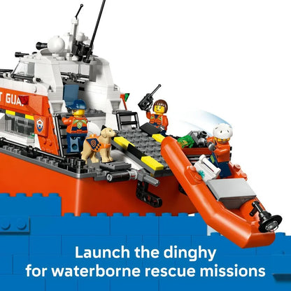 LEGO City 60504 Coast Guard Rescue Boat & Helicopter Toy - Emergency Vehicles Playset w/Model Floating Ship, 5 Minifigures & a Dog Figure - Birthday Gift for 7+ Year Old Boys