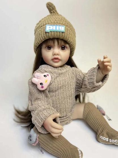 Lifelike Reborn Baby Girl Doll – Toddler with Realistic Sound & Brown Hair