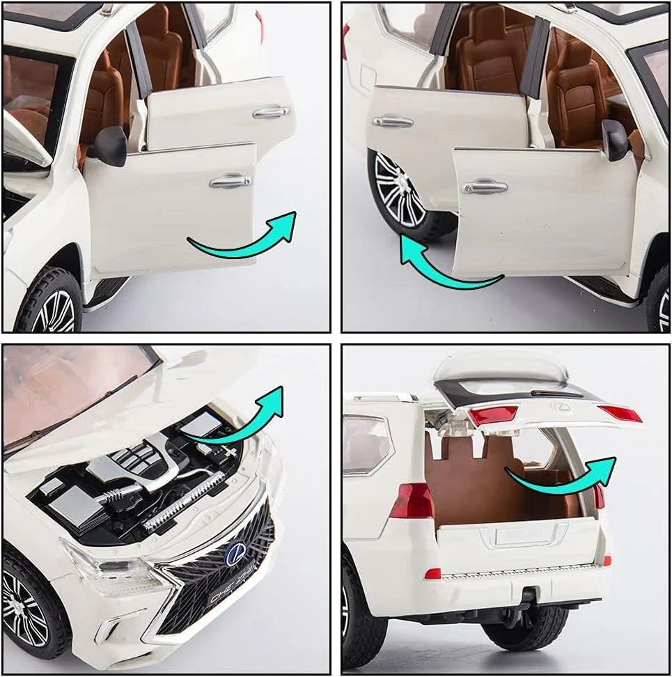 1:24 Lexus LX 570 Luxury SUV Die-Cast Model Car – Zinc Alloy Pull Back Toy Car with Openable Doors, Sound & Light (White) - Jaiman Toys