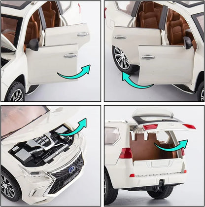 1:24 Lexus LX 570 Luxury SUV Die-Cast Model Car – Zinc Alloy Pull Back Toy Car with Openable Doors, Sound & Light (White) - Jaiman Toys