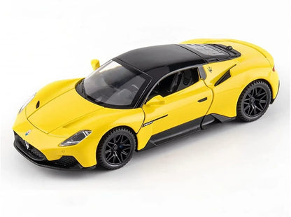 JOY JUNCTION Maserati MC20 1:32 Scale Alloy Metal Pullback Die-Cast Car – Yellow with Lights, Music & Openable Doors - Jaiman Toys
