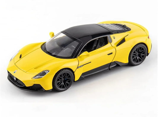 JOY JUNCTION Maserati MC20 1:32 Scale Alloy Metal Pullback Die-Cast Car – Yellow with Lights, Music & Openable Doors - Jaiman Toys