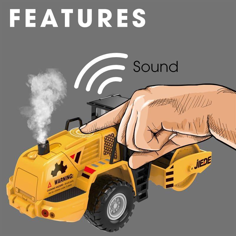 ThinkerPlace Metal Steam Roller with Light, Sound & Spray | Heavy-Duty Friction Powered Construction Vehicle Toy