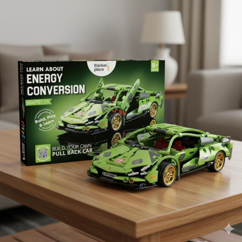 Thinker Place 1:18 DIY Blocks Pull-Back Car – Green | Buildable