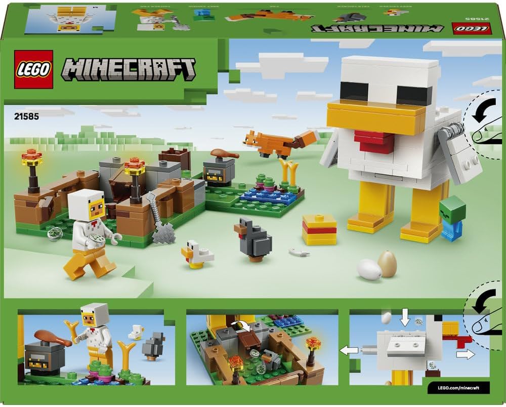 LEGO - 21585 Minecraft Chicken Farm - Building Toy w/a Chicken Fan Minifigure, Baby Zombie & Fox Mob Figures - Gamer Gift for 7+ Year Old Boys & Girls