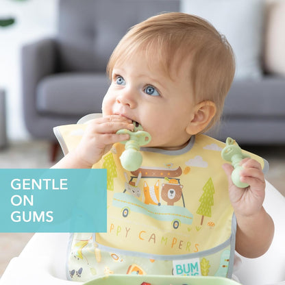 Bumkins Silicone Chewtensils Self-Feeding Baby Spoon & Fork Set – Sage | BPA-Free Food Grade Silicone Toddler Utensils | Easy Grip Baby Training Cutlery for Baby-Led Weaning | 6+ Months