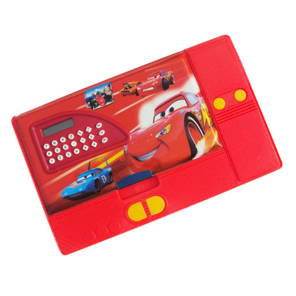 Disney Pixar Cars Kids Pencil Box with Calculator & Dual Sharpener | Large Capacity Multifunction Stationery Organizer | Red