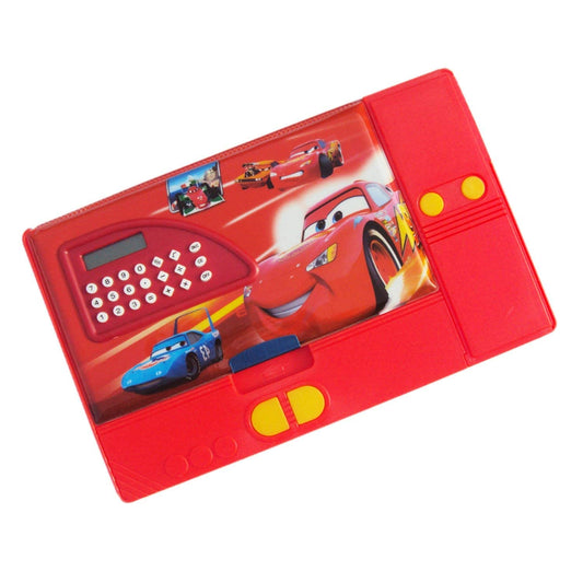 Disney Pixar Cars Kids Pencil Box with Calculator & Dual Sharpener | Large Capacity Multifunction Stationery Organizer | Red