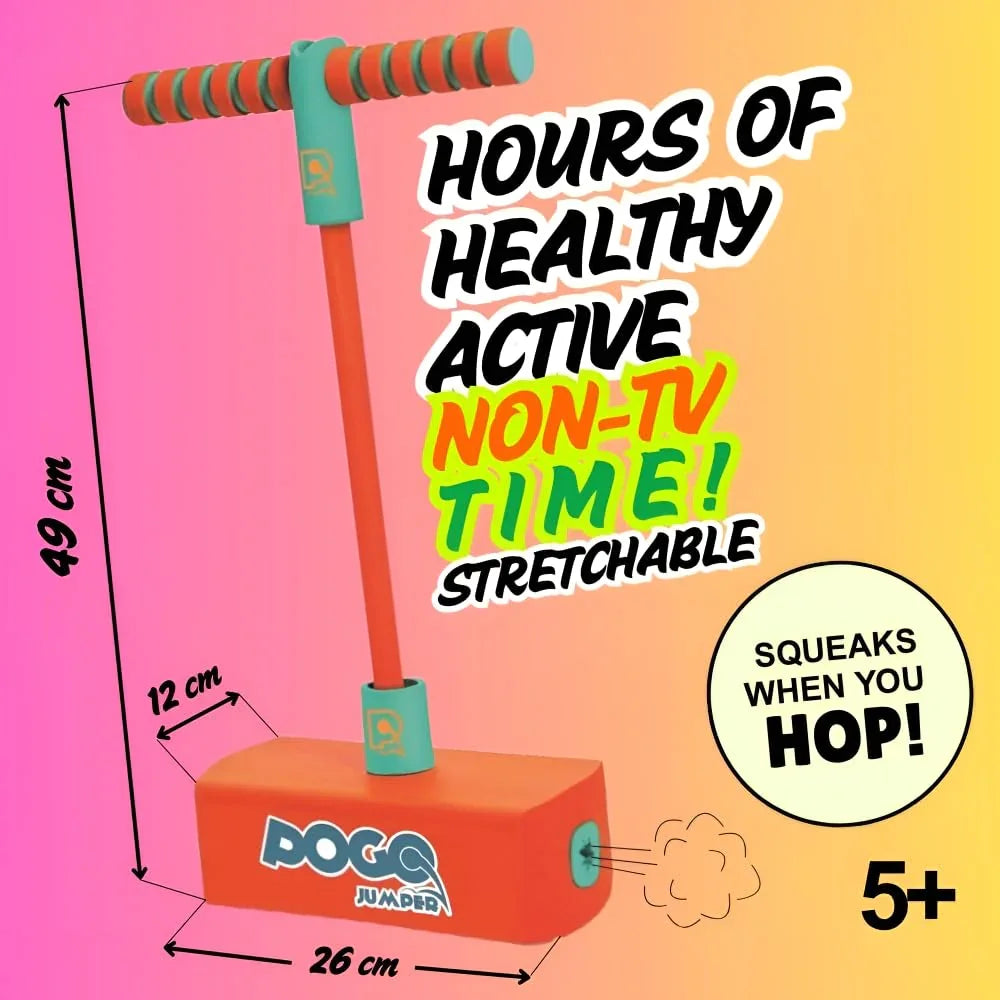 Innov8 Pogo Jumper, Kids Active Play Toy with Foam Base, Squeaking Sound, Indoor Outdoor Use, Ages 5+, Orange/Mint - Jaiman Toys