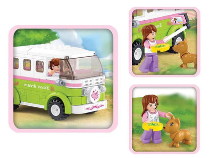 Sluban Girl's Dream Camper Van Building Block Set M38-B0523 | 158 Pieces | Travel Camper Construction Toy with Mini Figure & Pet | Educational Building Set for Kids
