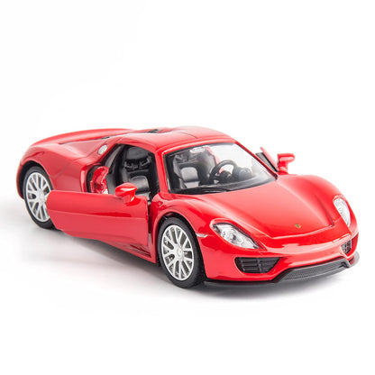 RMZ City Porsche 918 Spyder 1:36 Die-Cast Hypercar | Pull Back & Go | Openable Doors | Red / Silver Grey