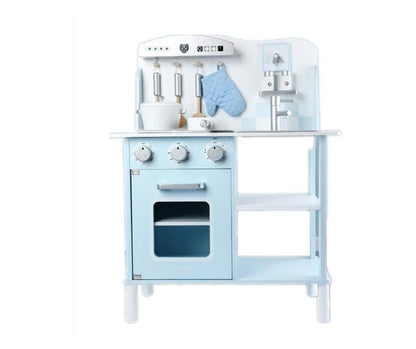 Blue Wooden Kitchen Role Play Toy Set For Kids Kitchen Mini Simulation Cooking Pretend Play Set