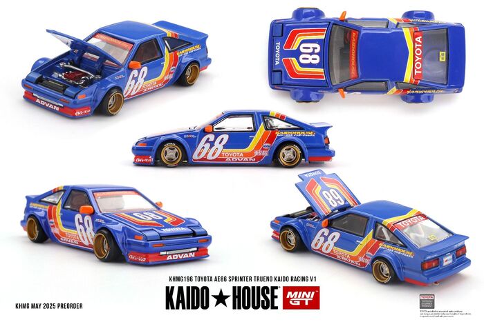 Kaido House x Mini GT 1:64 Toyota AE86 Sprinter Trueno Kaido Racing V1 Diecast Model Car (KHMG196)