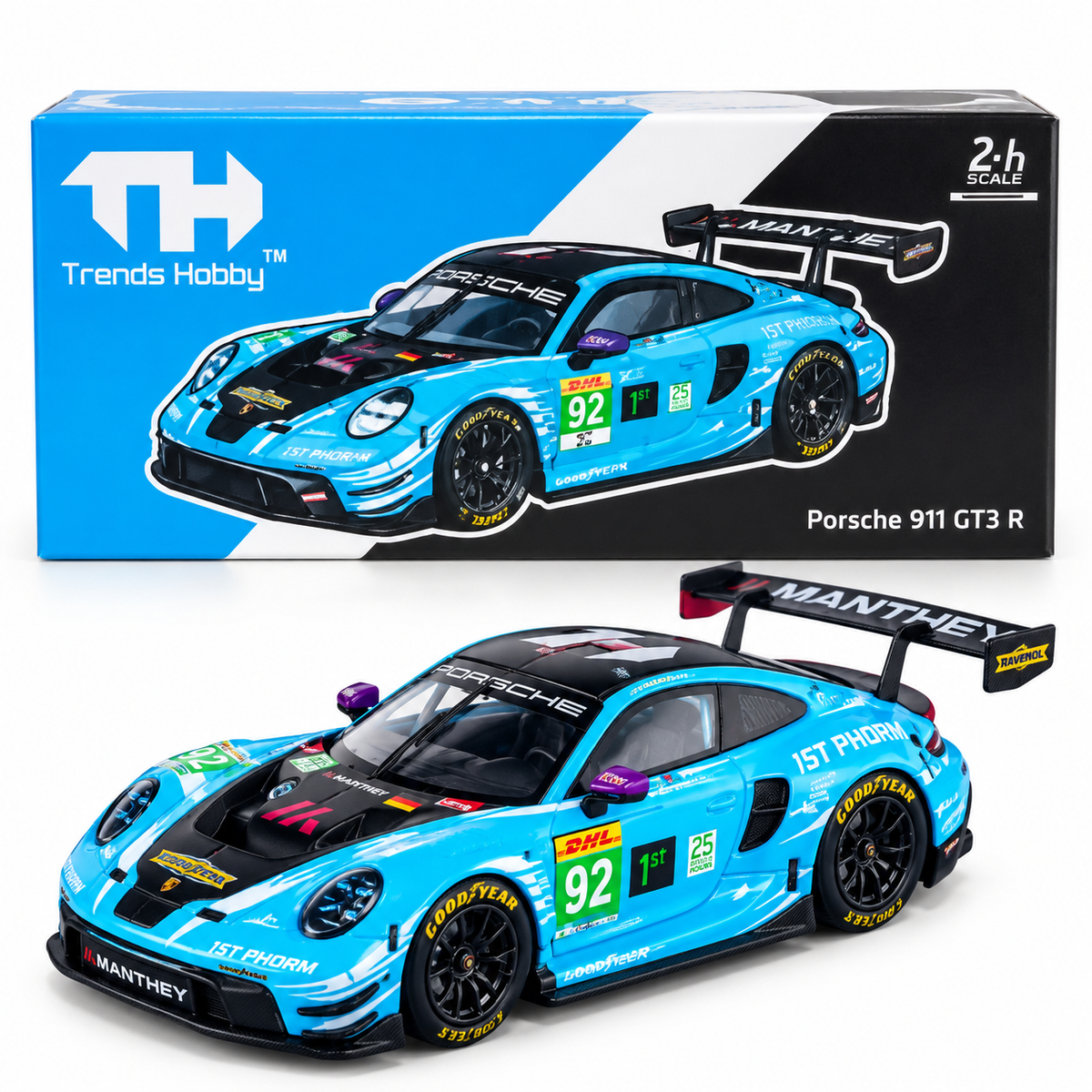 Trends Hobby Porsche 911 GT3 R #92 Manthey Racing Die-Cast Model Car – Blue