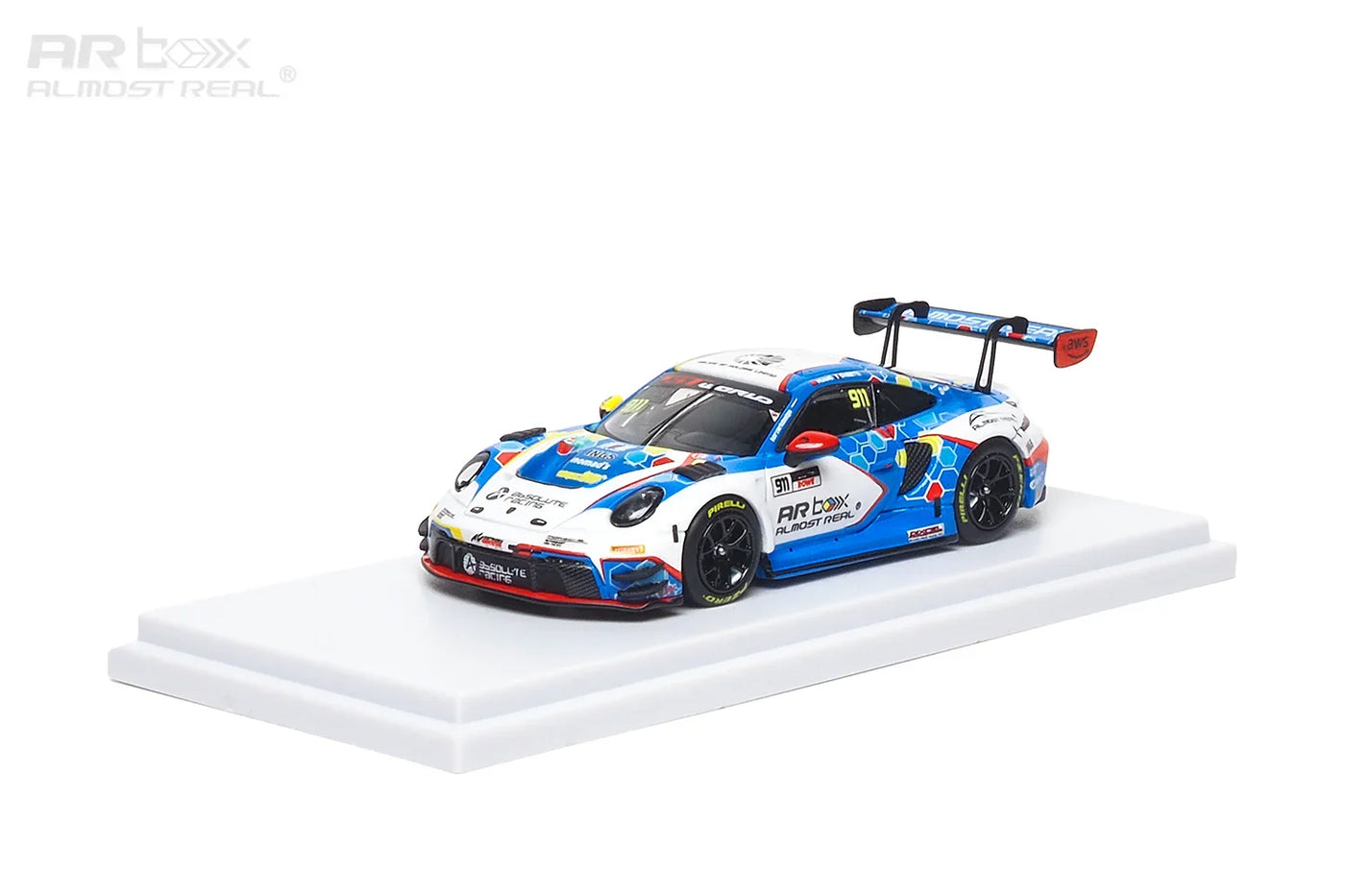 Almost Real 1:64 Porsche 911 GT3 R #911 Absolute Racing 2026 GT World Challenge Asia Sepang Presentation Car Die-Cast Model with Display Base