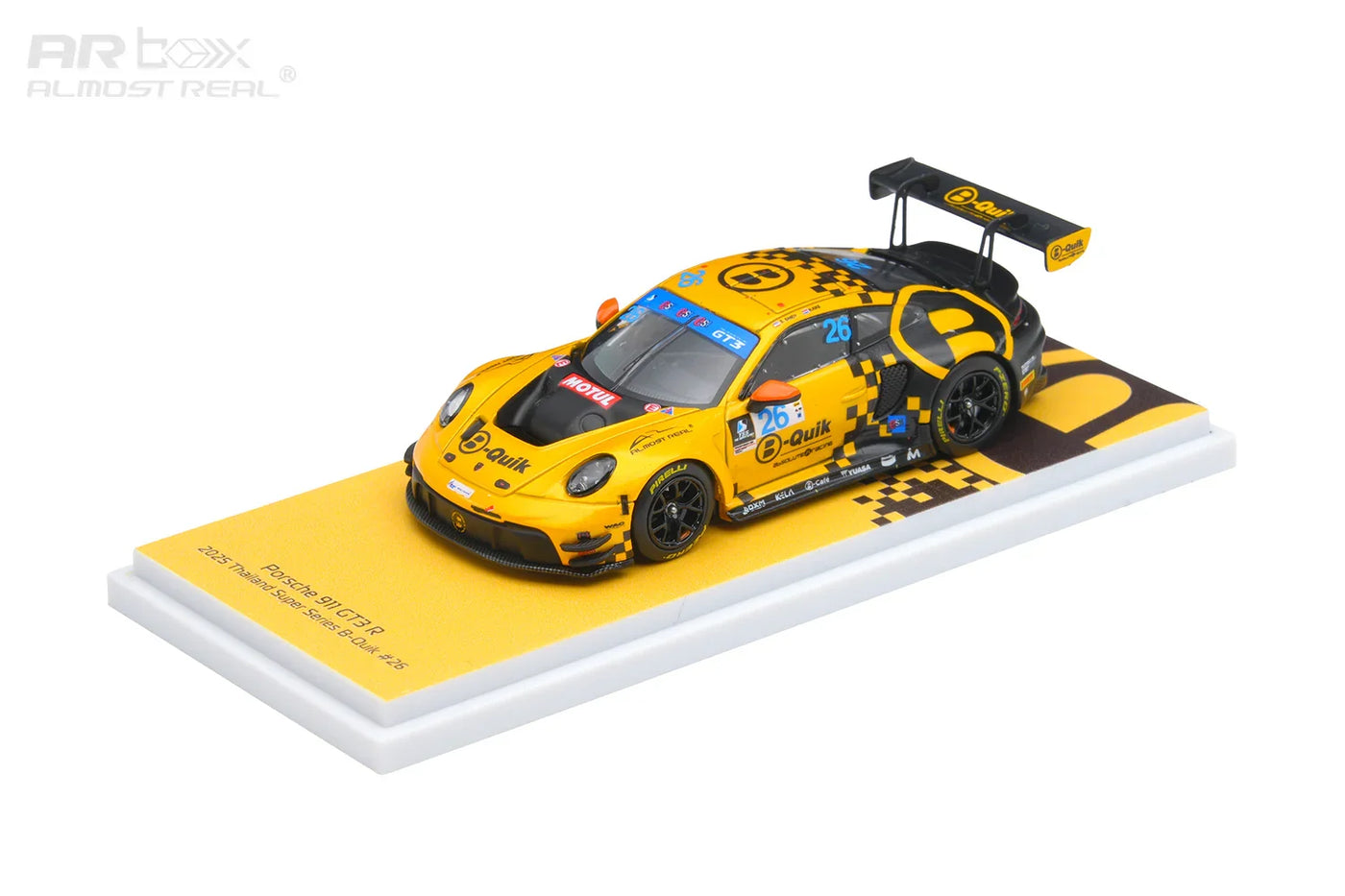 Almost Real 1:64 Porsche 911 GT3 R #26 B-Quik Absolute Racing 2025 Thailand Super Series Die-Cast Model Car with Display Base