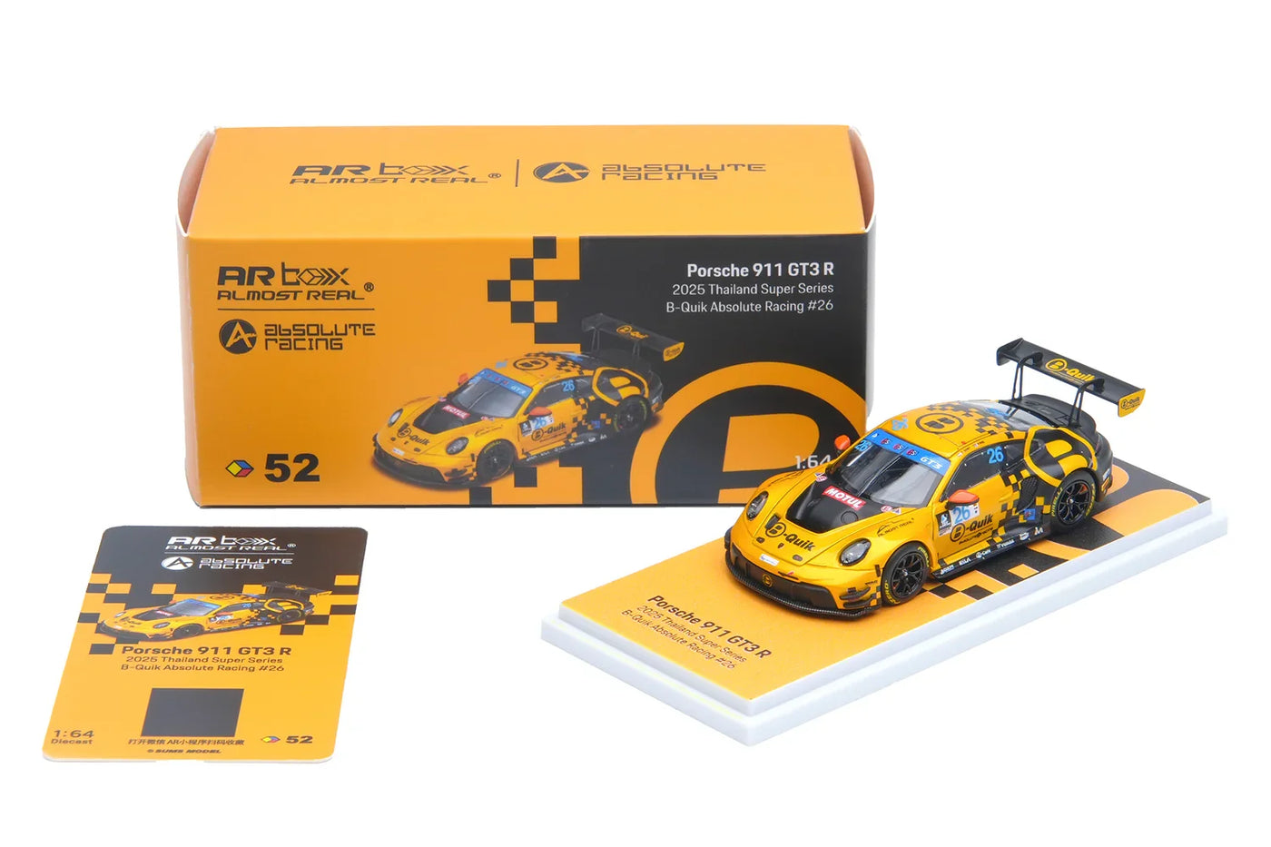 Almost Real 1:64 Porsche 911 GT3 R #26 B-Quik Absolute Racing 2025 Thailand Super Series Die-Cast Model Car with Display Base
