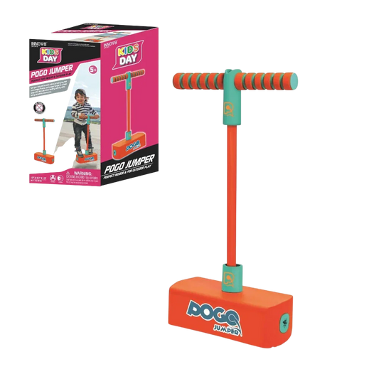 Innov8 Pogo Jumper, Kids Active Play Toy with Foam Base, Squeaking Sound, Indoor Outdoor Use, Ages 5+, Orange/Mint - Jaiman Toys