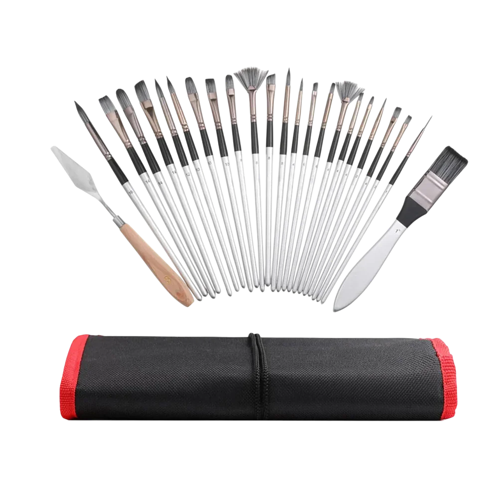 Artistry 24 Pcs Paint Brush Set, Acrylic Painting Brushes Kit with Knife Canvas Storage Bag, for Acrylic Oil Watercolor Gouache Painting Beginners - Jaiman Toys