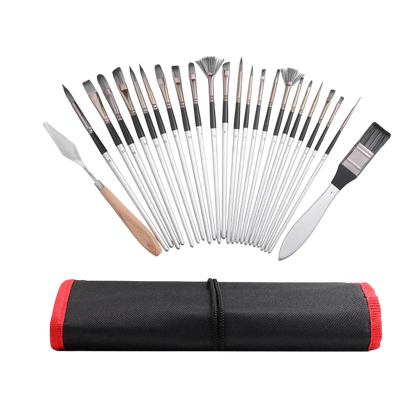Artistry 24 Pcs Paint Brush Set, Acrylic Painting Brushes Kit with Knife Canvas Storage Bag, for Acrylic Oil Watercolor Gouache Painting Beginners - Jaiman Toys