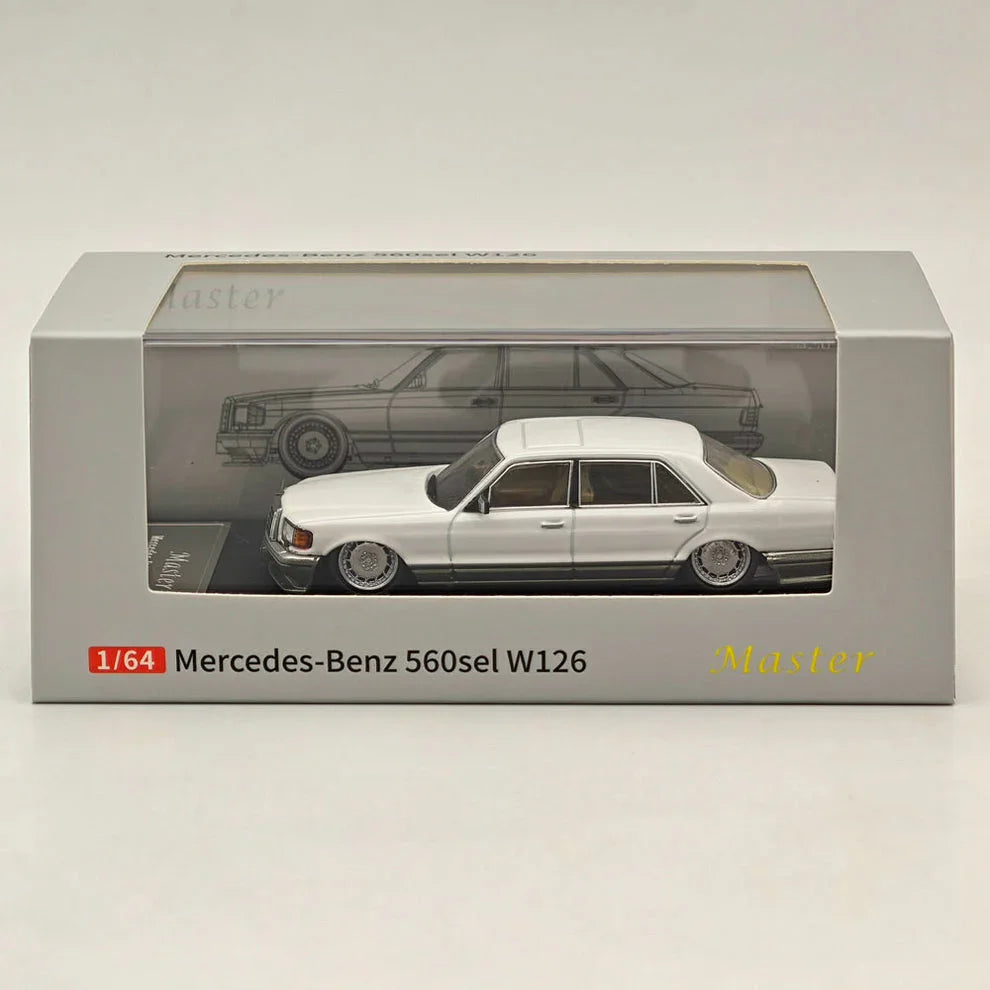 MERCEDES BENZ 560SEL W126 White 1/64 Diecast Car 6Gen Low-Rise Edition MODEL BY MASTER - Jaiman Toys