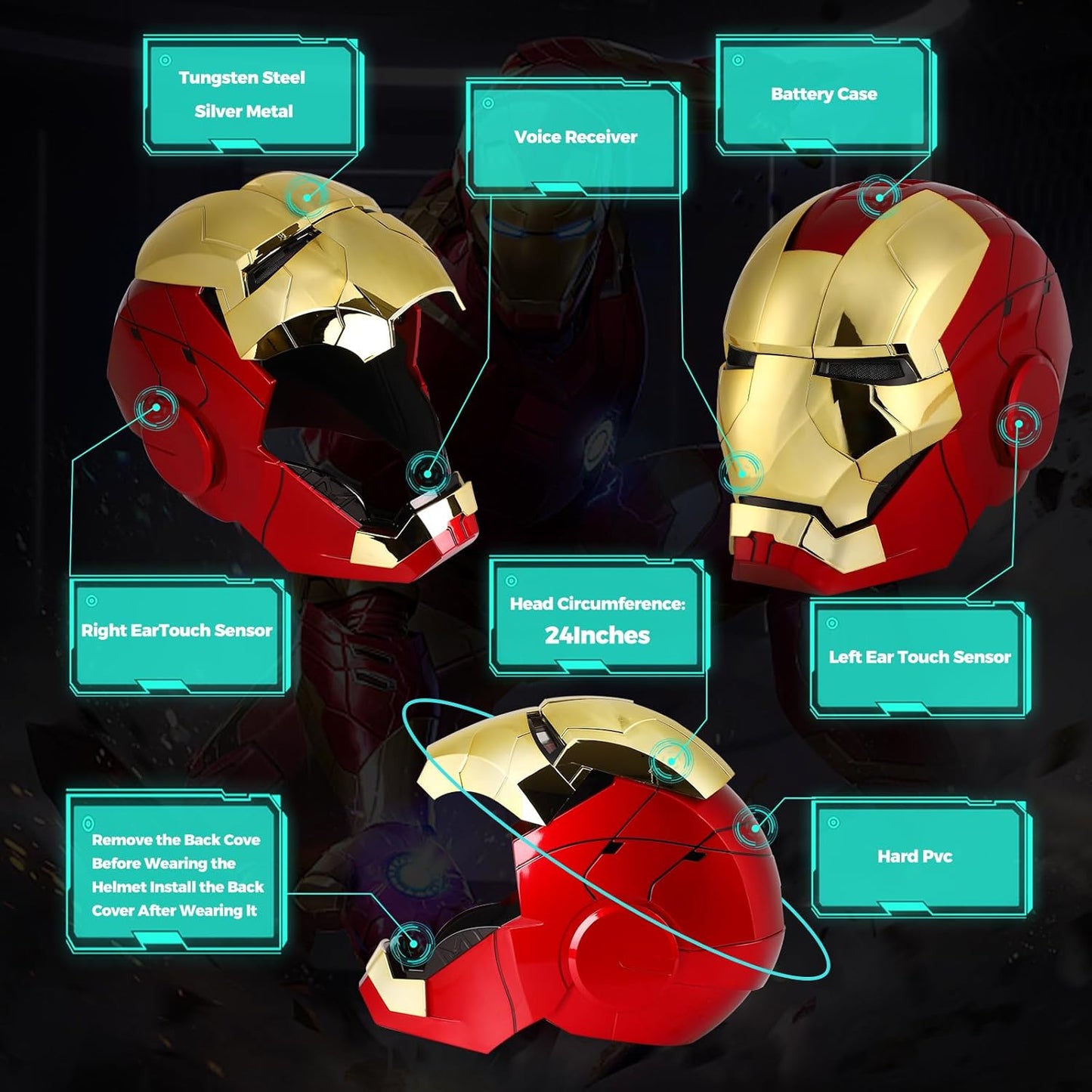 Iron-Man MK5 Wearable Electronic Helmet 24" Inch – LED Light-Up Eyes with Voice & Remote Control | Collectible Superhero Helmet for Kids/ Adults