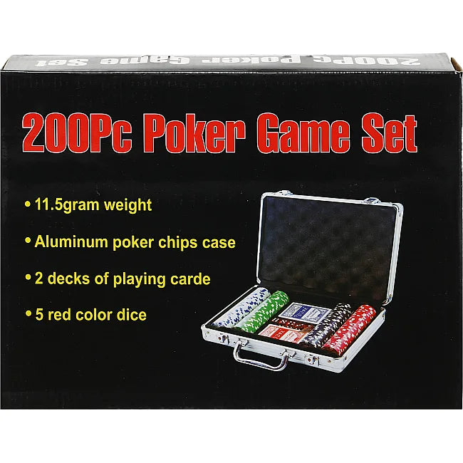 200-Piece Poker Game Set in Aluminium Carrying Case | 11.5g Poker Chips, 2 Decks of Playing Cards & 5 Dice | Casino-Style Family Game Set