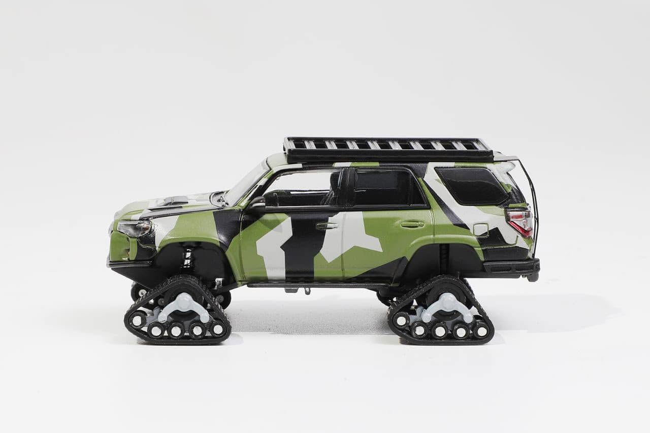 GCD 1:64 Toyota 4Runner Widebody Pre-Runner Camo Diecast Model Car with Snow Tracks & Roof Rack